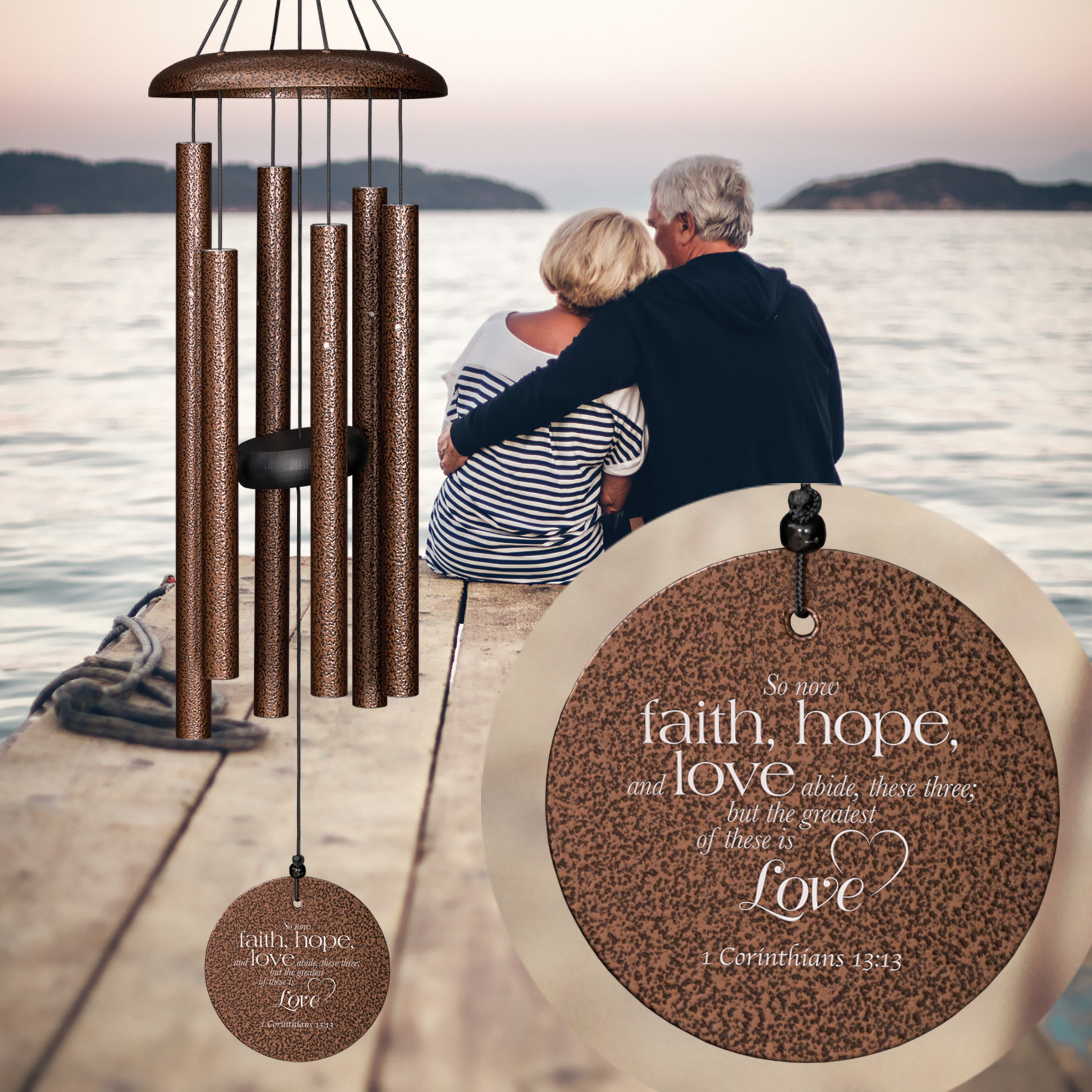 Cottage Garden Carillon Portagioie In Legno Burlwood - Con Scritta Faith, Hope & Love E Musica Amazing Grace - Inserisci Tua Foto 10x15